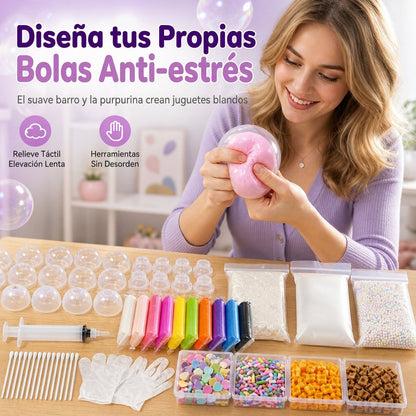 Kit de creación de pelotas antiestrés DIY – mezcla arcilla de colores y rellenos brillantes, diversión antiestrés a prueba de fugas y de retorno lento