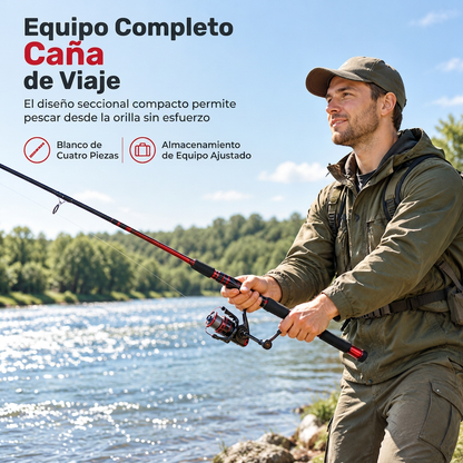 Caña de Pescar Portátil Desarmable de Fibra de Vidrio (4 Piezas)