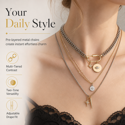 Collar Multicapa con Dije de Ojo Protector para Mujer en Tono Dorado