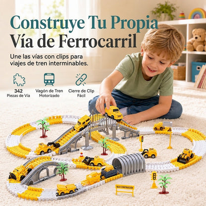 Juego de Coches de Pista Eléctricos y Vehículos de Construcción DIY para Niños