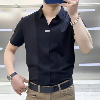 Camisa de patchwork casual de negocios de verano para hombre benefiyou