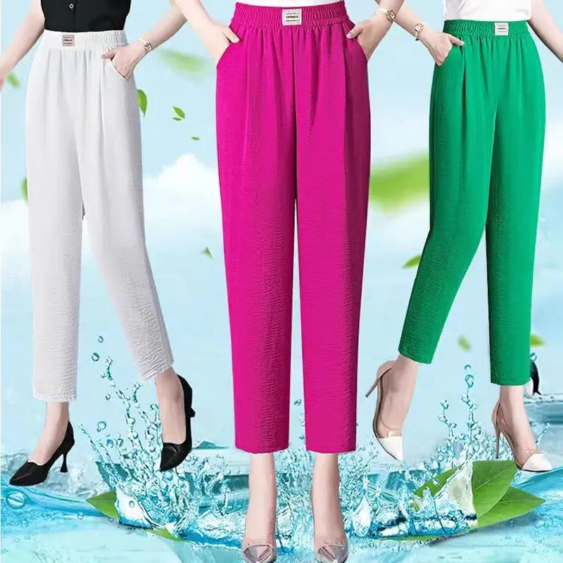 Pantalones de cintura alta elásticos y sólidos para mujer benefiyou