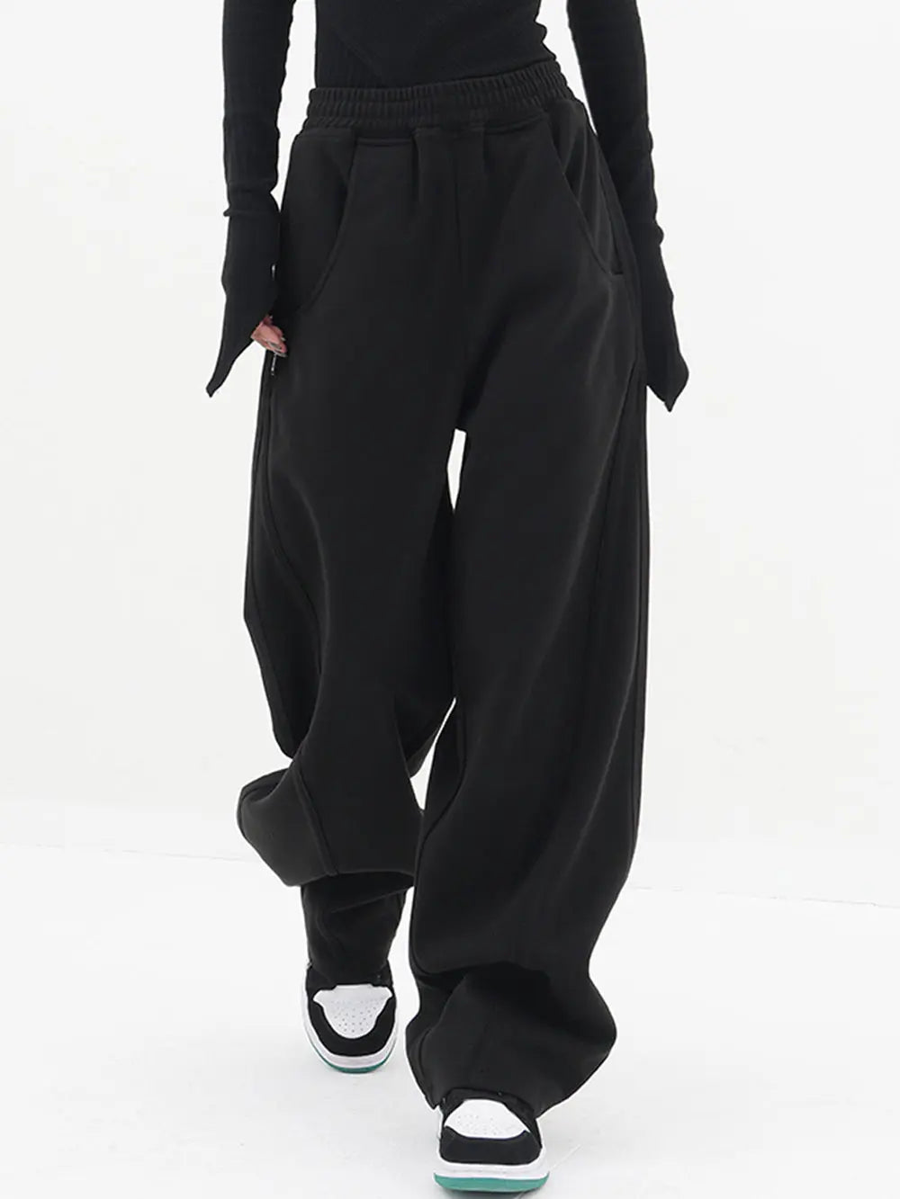 Baggy Elastic Waist Wide-Leg Petite Sweatpants benefiyou