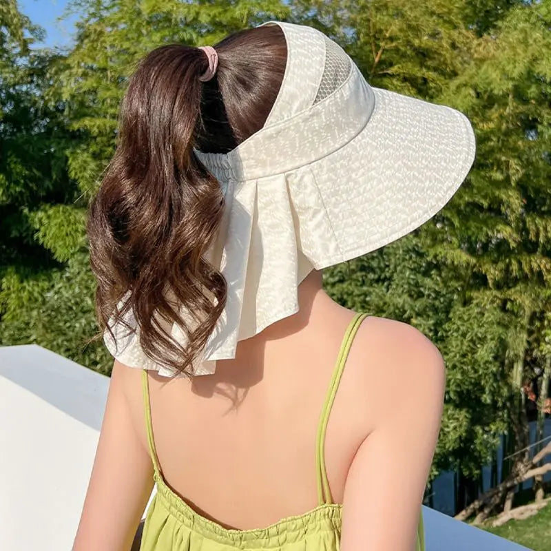 Sombrero para el sol combinable con ala ancha para mujer con solapa en el cuello benefiyou