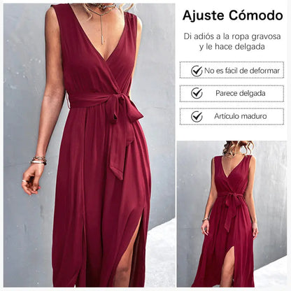 Vestido dividido de cuello en V francés benefiyou