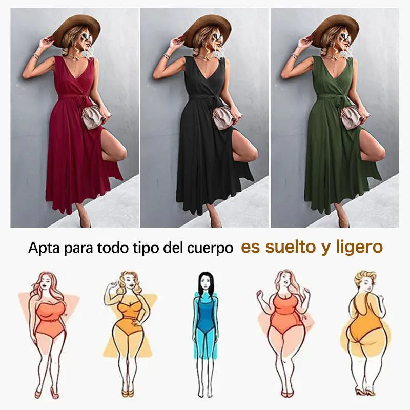 Vestido dividido de cuello en V francés benefiyou