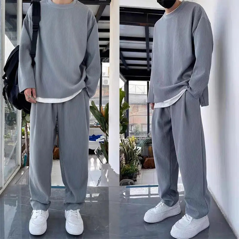 Conjunto de 2 piezas de manga larga para hombre, holgado y a la moda benefiyou