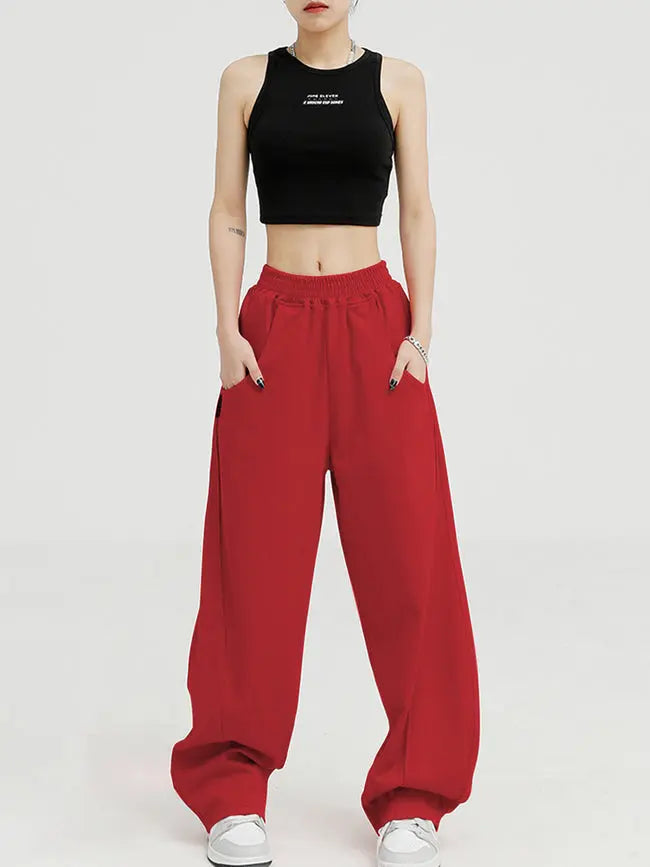 Baggy Elastic Waist Wide-Leg Petite Sweatpants benefiyou