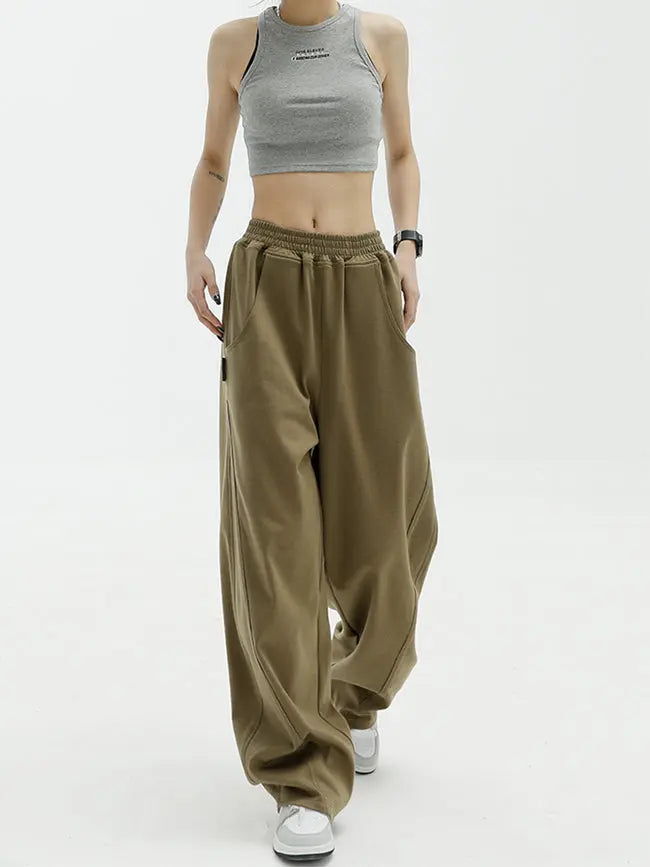Baggy Elastic Waist Wide-Leg Petite Sweatpants benefiyou