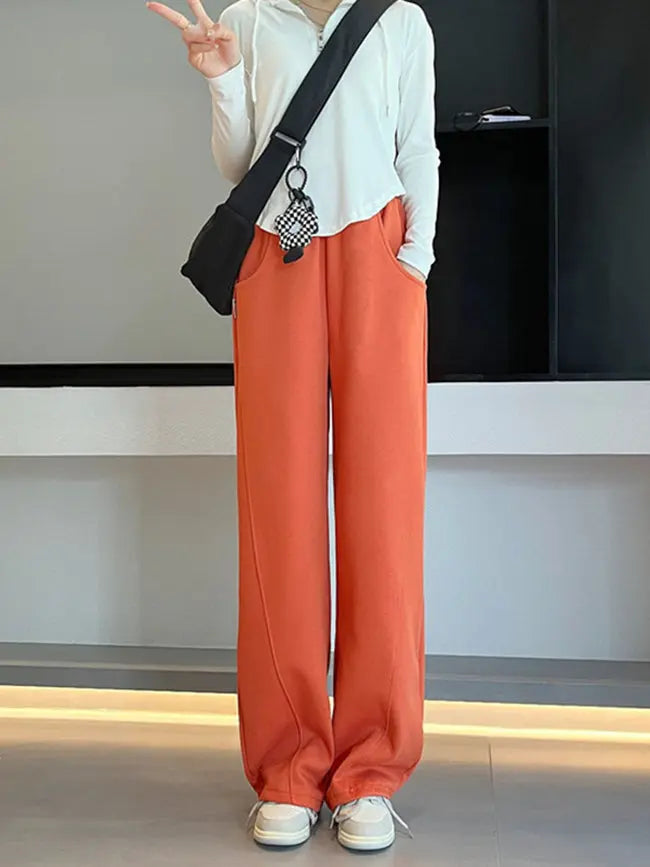 Baggy Elastic Waist Wide-Leg Petite Sweatpants benefiyou