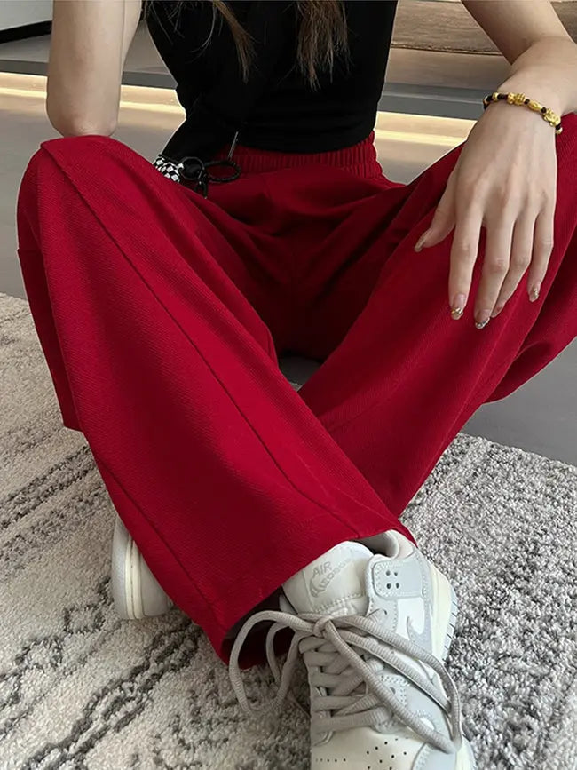 Baggy Elastic Waist Wide-Leg Petite Sweatpants benefiyou