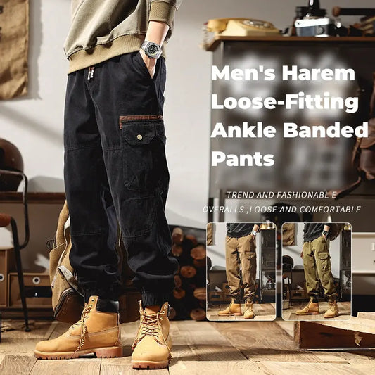 Harema masculino pantalones con bandas holgadas benefiyou