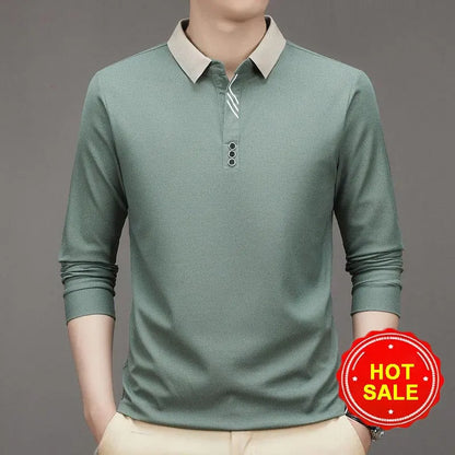 🛒🌟Camiseta de la solapa de la base del color sólido casual del negocio de los hombres🛒🌟 benefiyou